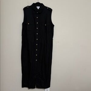 Avenue Black Button-Front maxi Dress women 26 linen blend office casual vacation